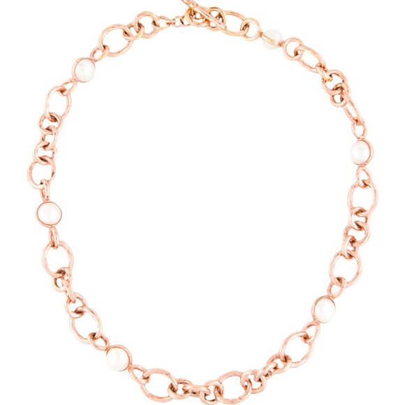 IPPOLITA ROSE GOLD PLATED STERLING SILVER 925 PEARL HAMMERED LINK NECKLACE